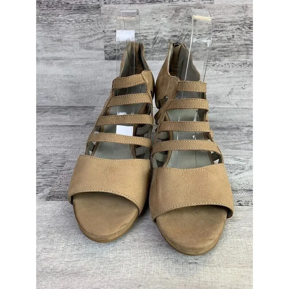 Eileen Fisher Womens Strappy Wedge Sandals Size 9.5 Beige Open Toe
